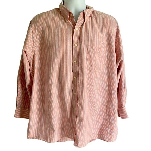Van Heusen Orange Blue Long Sleeve Button Down Wrinkle Free Men's Shirt Size 17 - Picture 2 of 8